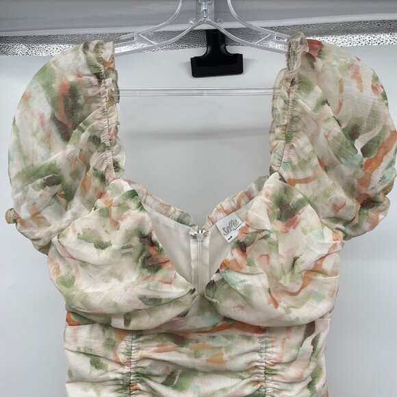 Selfie Leslie Mini Bodycon Dress Gathered Ties Multicolor Print Size XS - Picture 2 of 9